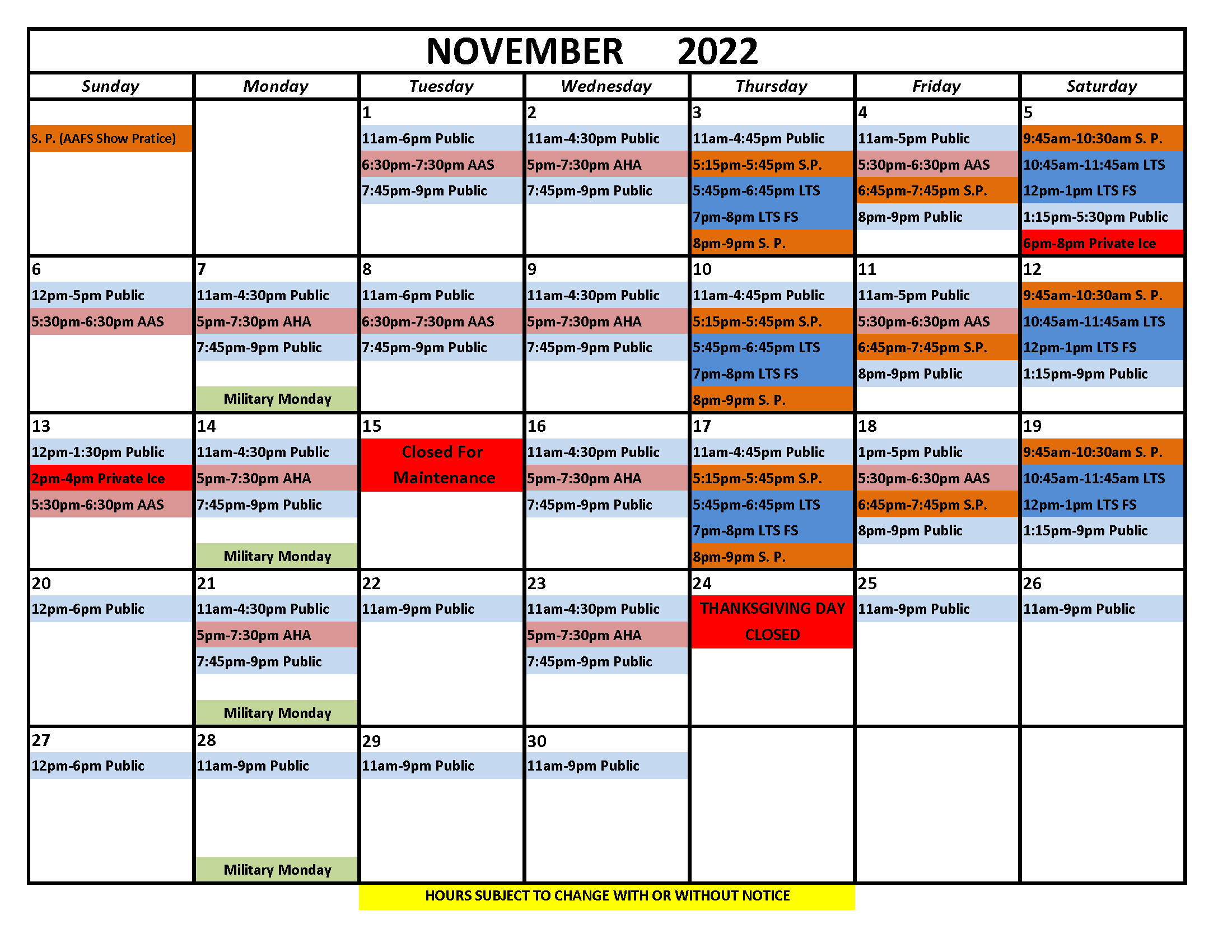 Ice Chalet Schedule
