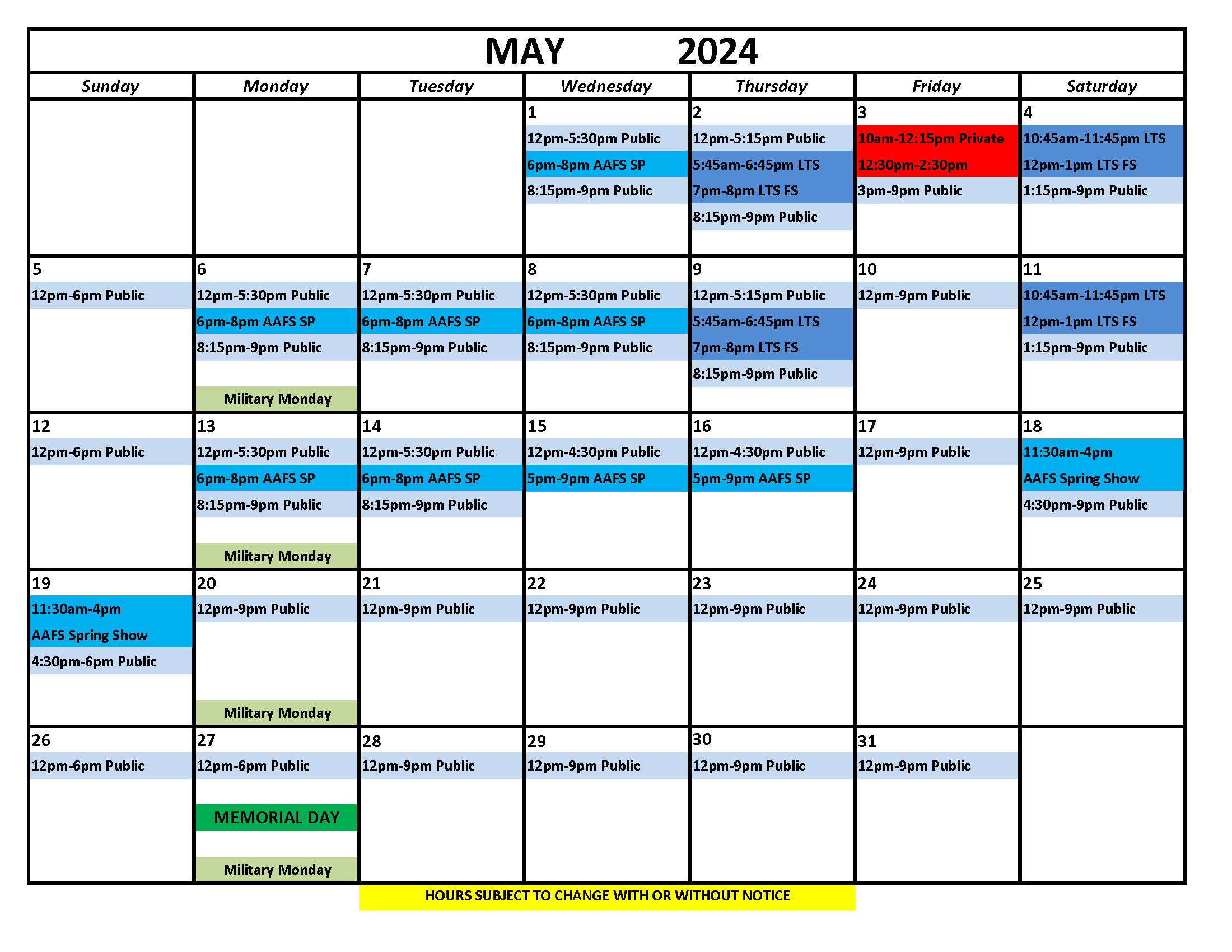Ice Chalet Schedule