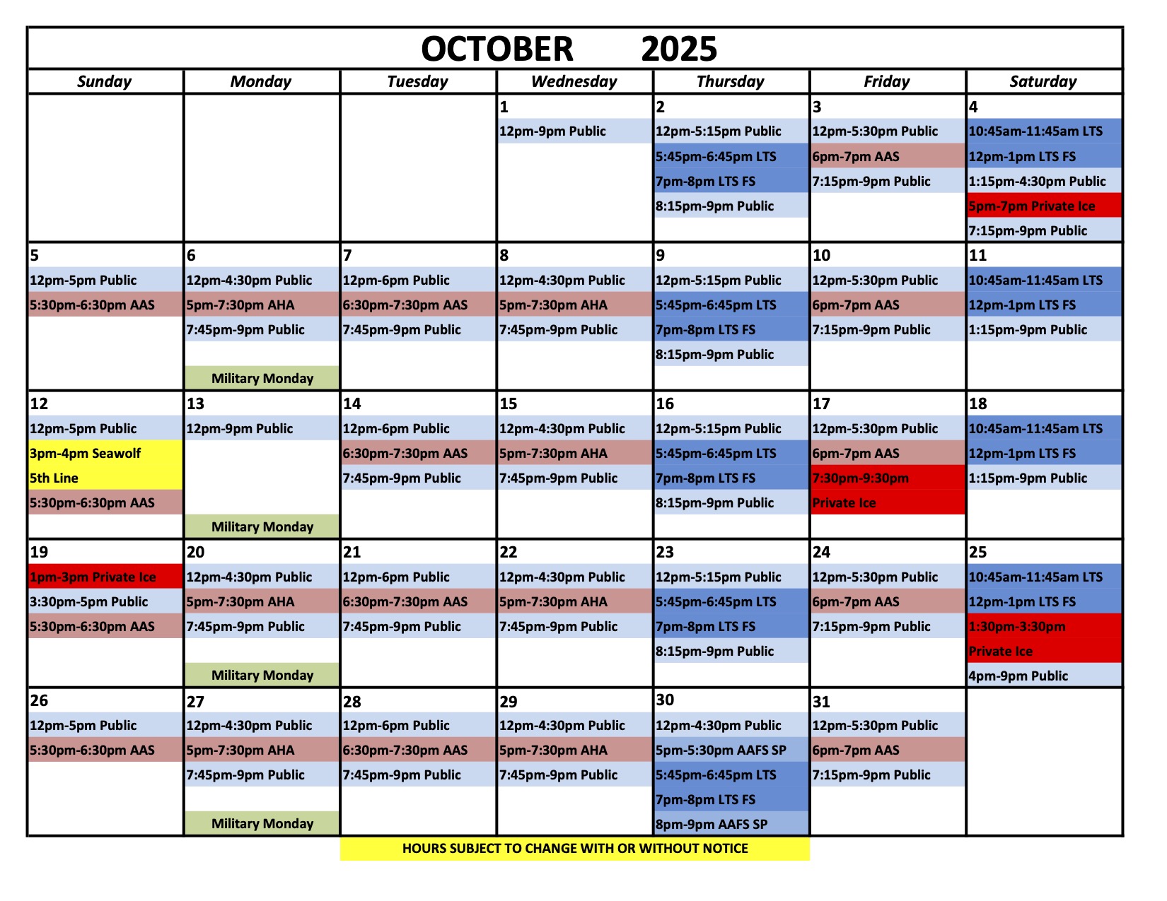 Ice Chalet Schedule