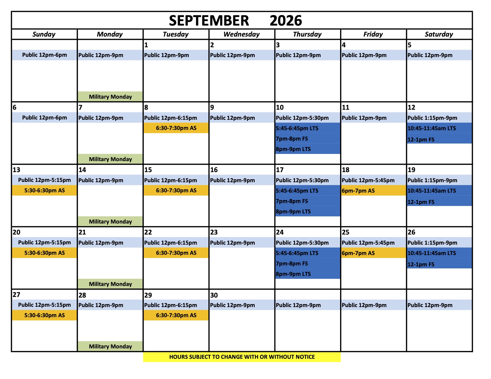 Ice Chalet Schedule