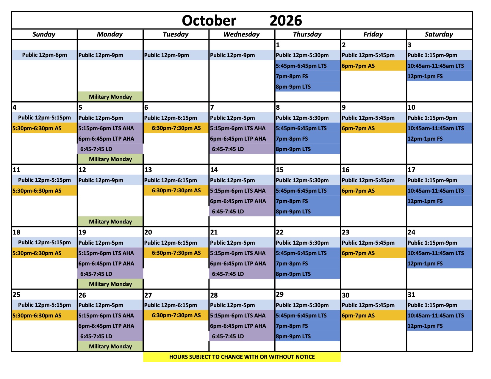 Ice Chalet Schedule